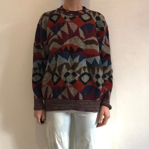 80s Missoni Sport Wild Style  Multi Color Crew Neck Wool Color Block Sweater