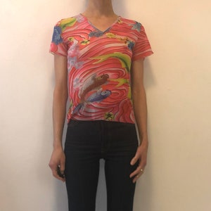 Vintage 90s KENZO Mesh Crop Top Floral Print. Kenzo Jungle