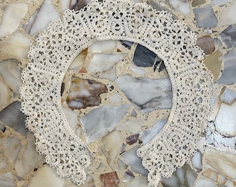 Victorian Edwardian Hand Crochet Cotton Lace Collar Knit Italian Lace Tatting