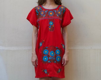 70s hand embroidered Oaxacan boho summer dress Mexican Dress