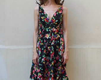 80s floral cotton 50's style summer fun and flirty day dress