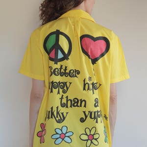 90s Moschino &#39;Better a Happy Hippy than a Yukky Yuppie&#39; peace and love shirt
