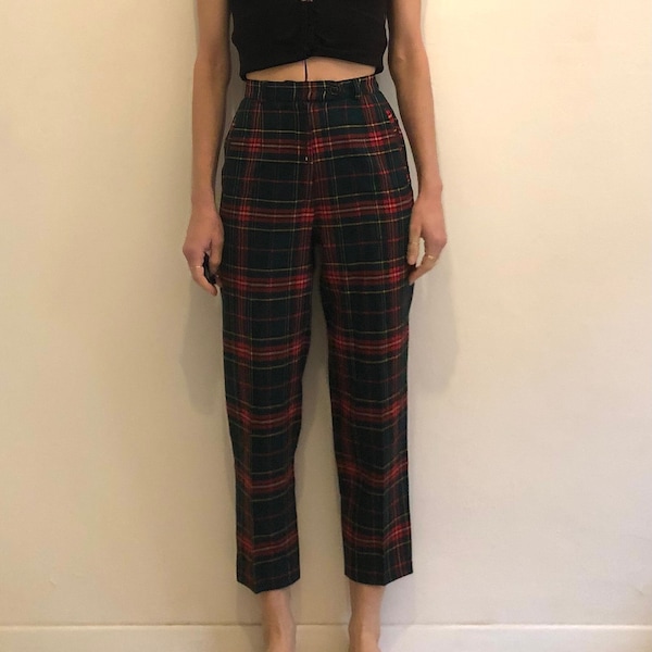 90s Classic Plaid Wool Aspesi High Waisted Slim Trousers