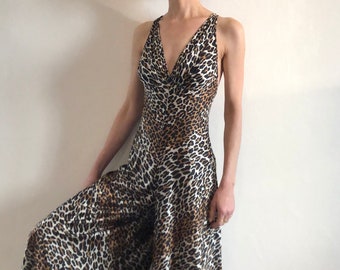 60s Vanity Fair Leopard Print Sheer Nylon Step In Jumpsuit