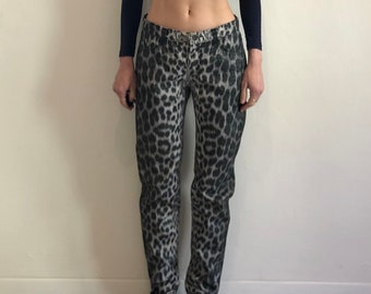 Jeans skinny elasticizzati con stampa leopardata e lurex argento scintillante Y2K Cavalli