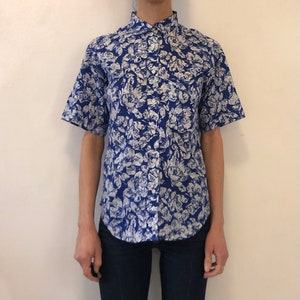 80s Cacharel Liberty La Chemiserie Fine Cotton Short Sleeve Floral Blouse French Boho