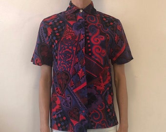 90s Versace Jeans Couture Supermodel Abstract Bright Cotton Button Up Shirt