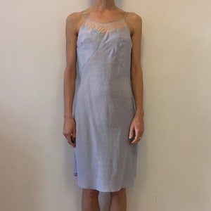 30s Bias Cut Blue Silk Floral Bow Applique Bodice Slip Dress
