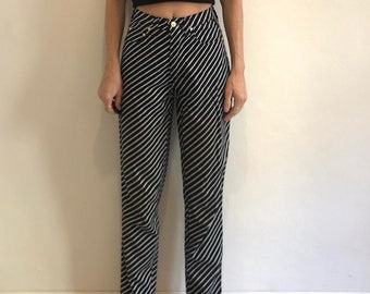 90s Versace Jeans Couture Black And White Striped Super Model Jeans