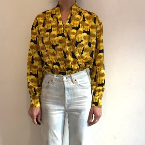 90s Escada Sheepdog Silk Body Suit Novelty Fun Dog Print