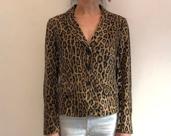90s Moschino Velvet Leopard Animal Print Party Blazer