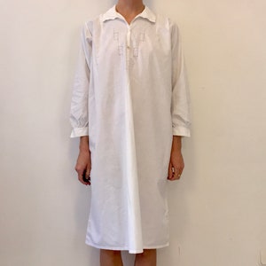 30s White Cotton Nightgown With Delicate Hand Embroidery And Monogram
