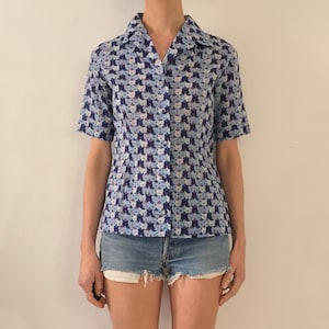 60s Emilio Pucci Shades Of Blue Sheer Cotton Short Sleeve Shirt