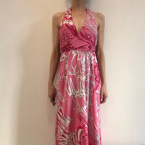 60s Emilio Pucci Psychedelic Cotton Jersey Halter Dress Summer Party Large Size