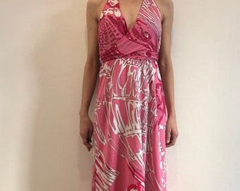 60s Emilio Pucci Psychedelic Cotton Jersey Halter Dress Summer Party