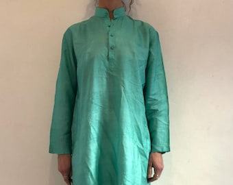 70s Luminous Sea Foam Green Sheer Raw Silk Tunic