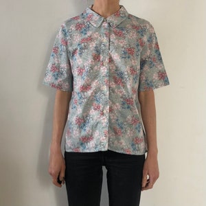 80s Cacharel Liberty La Chemiserie Fine Cotton Short Sleeve Floral Blouse French Boho