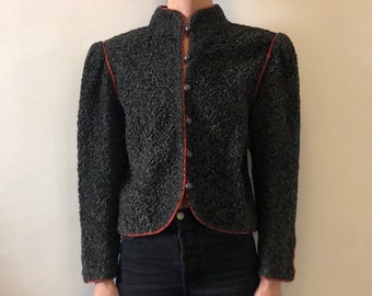 Veste paysanne Saint Laurent Rive Gauche des années 70 et cuir garnie