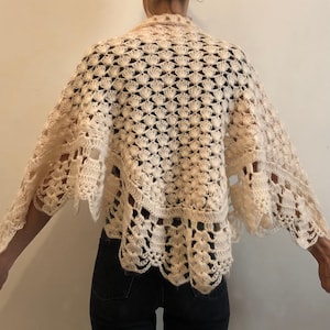 Jaren 70 Hand Gebreid Gehaakt Wit Stevie Knicks Sjaal Sjaal Cover Up