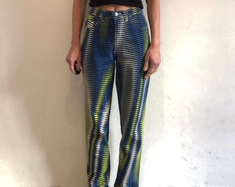 90s Versace Jeans Couture Psychedelic Op Art Stretch Denim Super Model Jeans