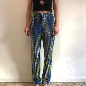 90s Versace Jeans Couture Psychedelic Op Art Stretch Denim Super Model Jeans