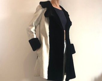 60s Lilli Ann Mod Black And White Leather And Faux Fur Swing Coat Amazing Label