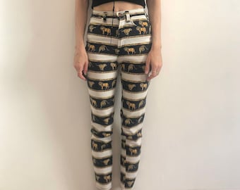 90s Versace Jeans Couture Lion And Leopard Striped Super Model Jeans
