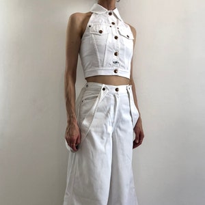90s Jean Paul Gaultier Junior Super Wide Leg Club Kid Raver Jeans With Suspenders And Matching Vest