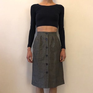 70s Yves Saint Laurent Variation Wool Plaid Houndstooth A Line Skirt Extra Small