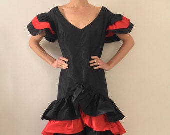 Originele Spaanse Flamenco Jurk Vintage Flamenco Jurk Zwarte Etsy