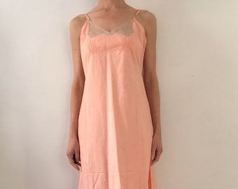 40s Pink Cotton Lace Hand Stitched Pin Tucks Sweet Sexy Burlesque Nightgown Bias Cut Slip