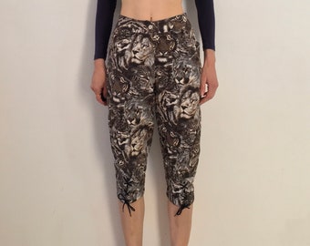 80s Kenzo Tiger Print Tropical  Lace Up Johdpur Jeans