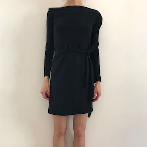 Y2K Vivienne Westwood Black Wool Boat Neck Long Sleeve Body Con Dress