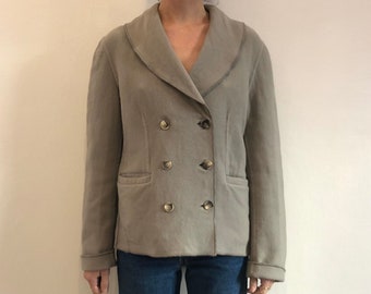 90s Giorgio Armani Grey Wool Minimalist Deconstructed Double Breasted Soft Jacket
