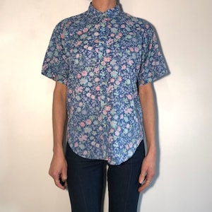 80s Cacharel Liberty La Chemiserie Fine Cotton Short Sleeve Floral Blouse French Boho