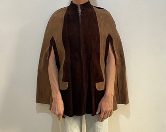 70s Leather Patchwork Cape With Zipper And Pockets