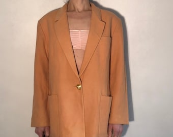 90s Versace Jeans Couture Pink Salmon Wool Power Jacket With Maxi Gold Medusa Buttons