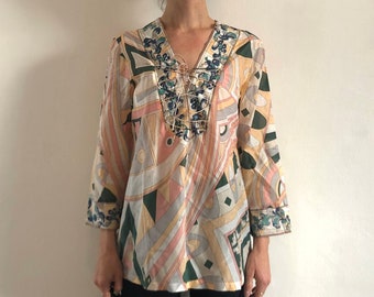 Y2K Emilio Pucci Silk Sheer Floaty Lace Up Summer Peasant Blouse