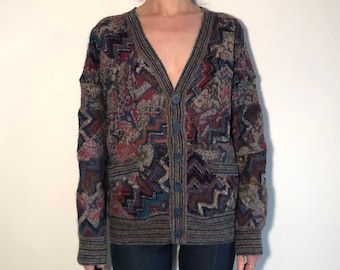 80s Missoni Patchwork Multi Color Amazing Cardigan Wool Sweater
