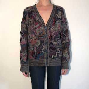 80s Missoni Patchwork Multi Color Amazing Cardigan Wool Sweater