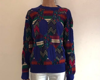 80s Missoni Patchwork Multi Color Amazing Crew Neck Linen And Wool Color Block Sweater