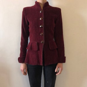 80s Yves Saint Laurent Rive Gauche Burgundy Corduroy Jacket With Peplum And Amazing Buttons