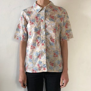 80s Cacharel Liberty La Chemiserie Fine Cotton Short Sleeve Floral Blouse French Boho