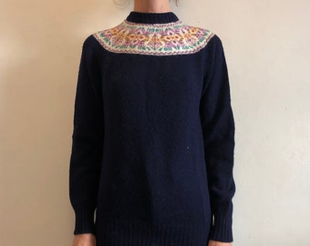 80er Handgestrickter Vintage Skipullover Grobstrick Warm Wolle Boho Winter