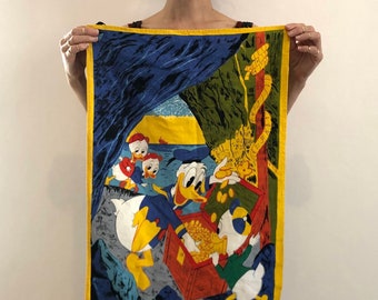 70s Walt Disney Donald Duck Linen Screen Printed Dish Towel