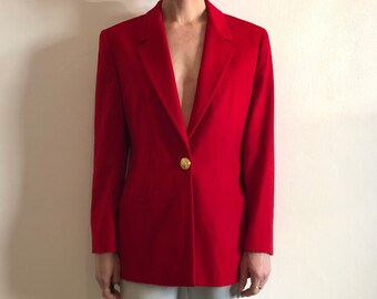 90s Versace Jeans Couture Red Cashmere Wool Jacket With Maxi Gold Sun Button