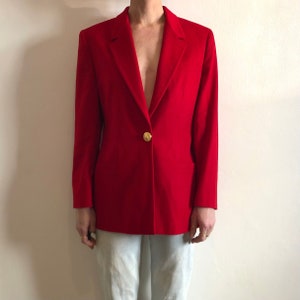 90s Versace Jeans Couture Red Cashmere Wool Jacket With Maxi Gold Sun Button