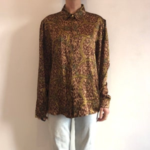 80s Silk Leopard Print With Chains And Buckles Oversize Baroque Extravagant Button Up Blouse
