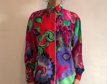 90s Versace Jeans Couture Unisex Wild Multi Color Oversize Shirt