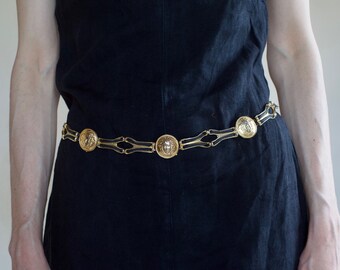 90's faux Versace médusa head gold metal link belt